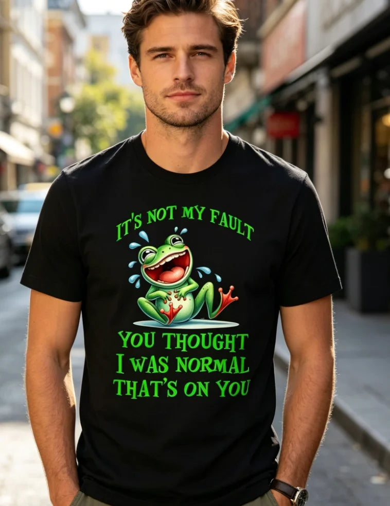 Funny Frog T-Shirt, Unisex - You Thought I Was Normal Green Frog Smile and Poison Arrow Design Crew Neck Retro Graphic T-Shirt