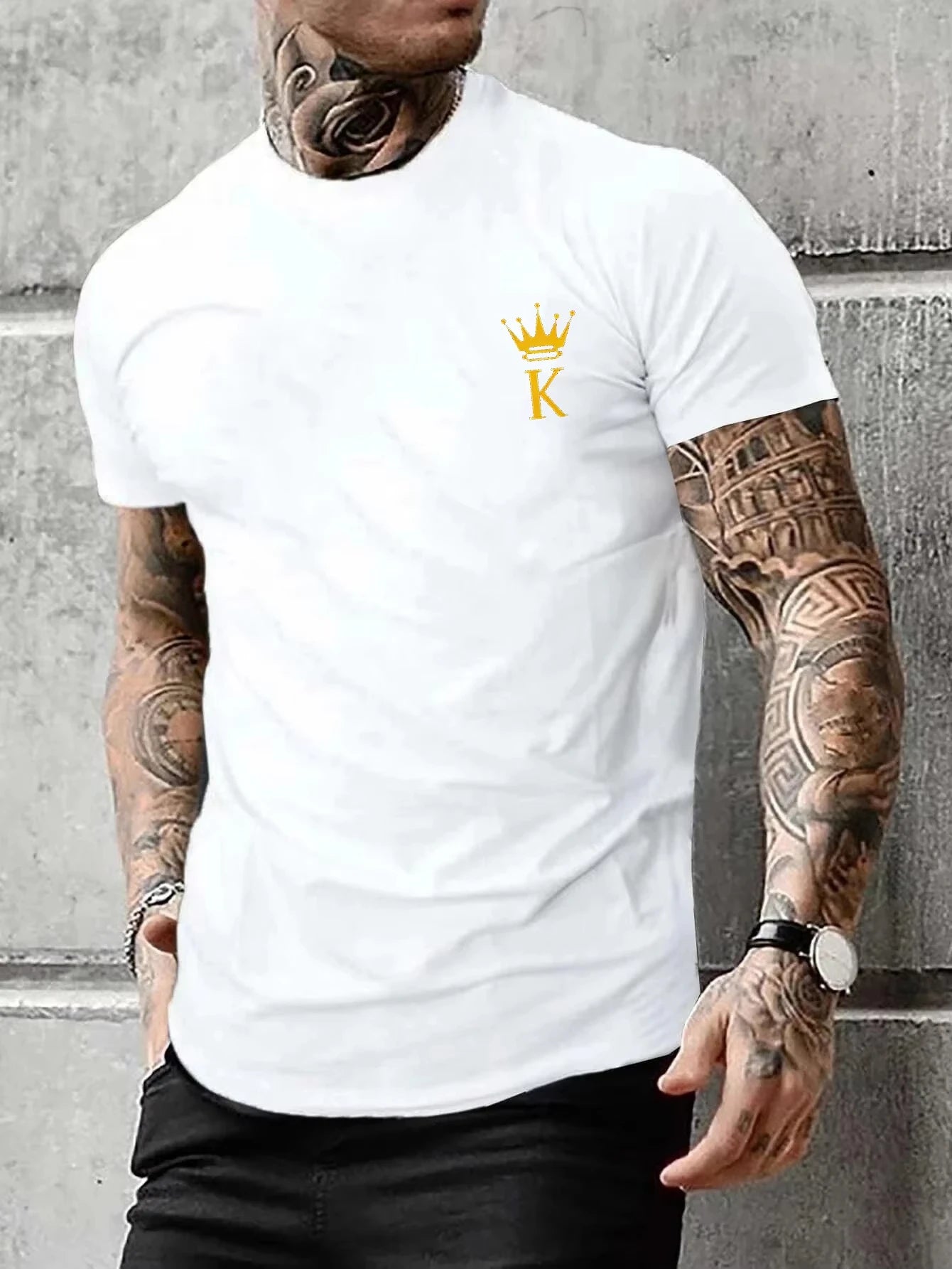 HOT SALE Poker 'K' Men's Short Sleeve T-shirt Casual Multi-colored Top Cotton Loose Oversized T-shirt Personalized Trend T-shirt