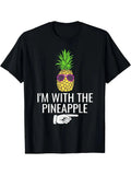 Funny Men's Black Graphic T-Shirt Pineapple Sunglasses Pointing Hand Bold Letter Print Statement Design 100% Cotton Heavyweight Short Sleeve Casual Streetwear Tee