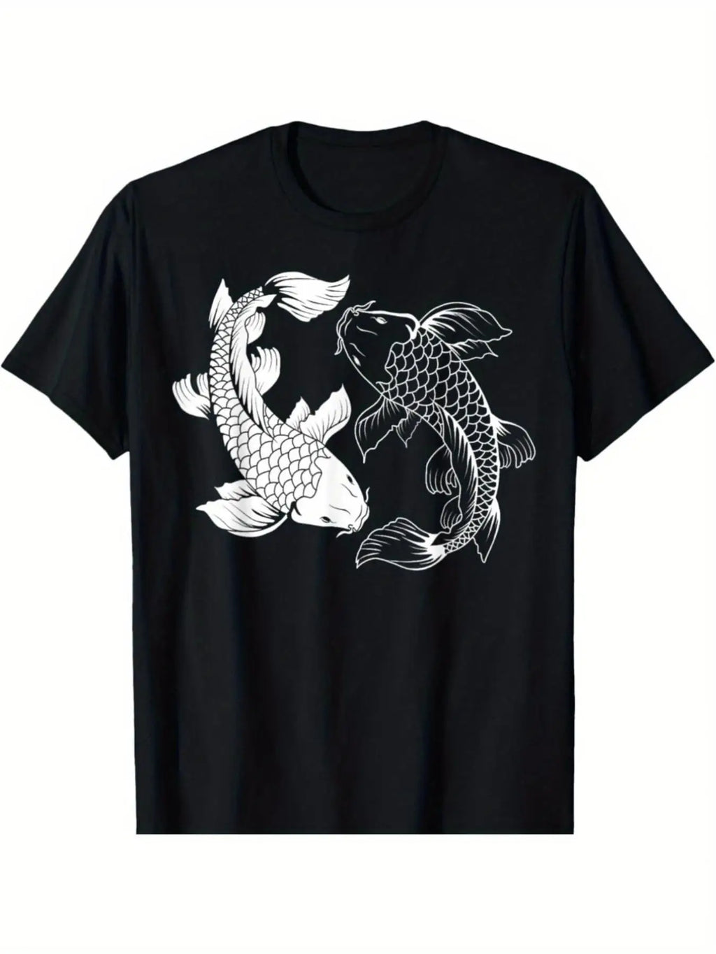 Yin Yang Japanese Koi Fish T-Shirt - Traditional Asian Design with Yin Yang Symbol And Koi Fish Circle, Short Sleeve Round Neck Casual Shirt for Cultural Apparel