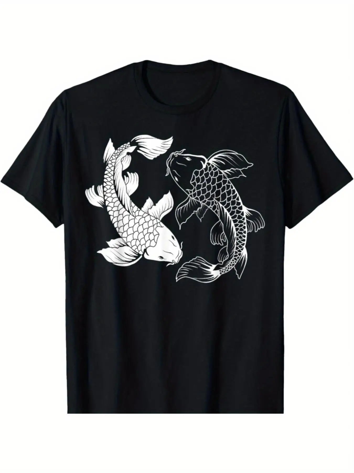 Yin Yang Japanese Koi Fish T-Shirt - Traditional Asian Design with Yin Yang Symbol And Koi Fish Circle, Short Sleeve Round Neck Casual Shirt for Cultural Apparel
