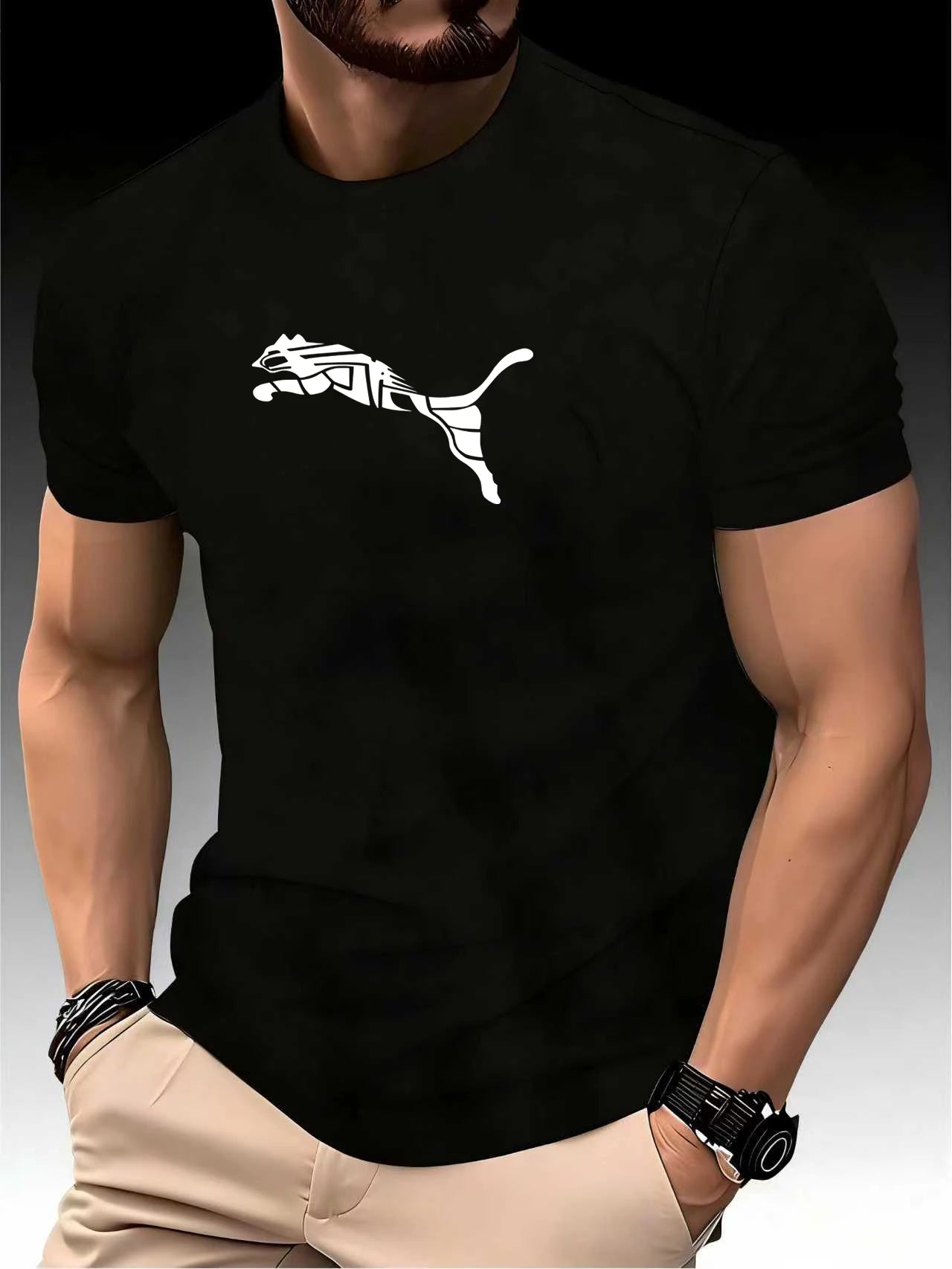 New Summer Luxury Men's Fashion Fox Leopard Print T-shirt Crewneck Casual Trend Y2K High-end High Quality Fitness Sports T-shirt