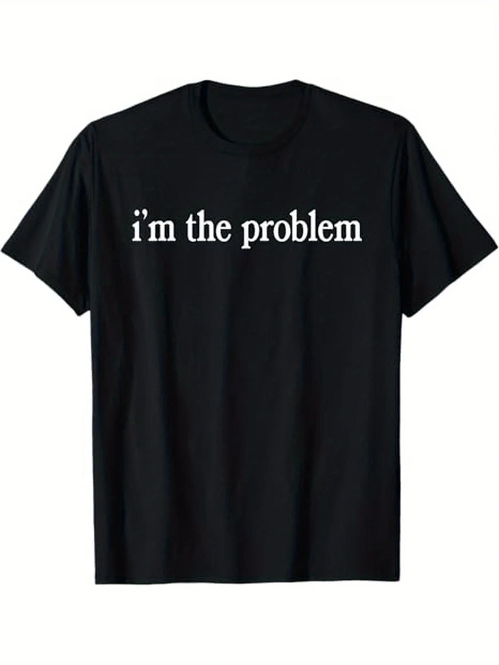 Funny Men's Black Graphic T-Shirt Bold Gothic Typography I'M the Problem Slogan Statement Print 100% Cotton Heavyweight Short Sleeve Casual Streetwear Tee