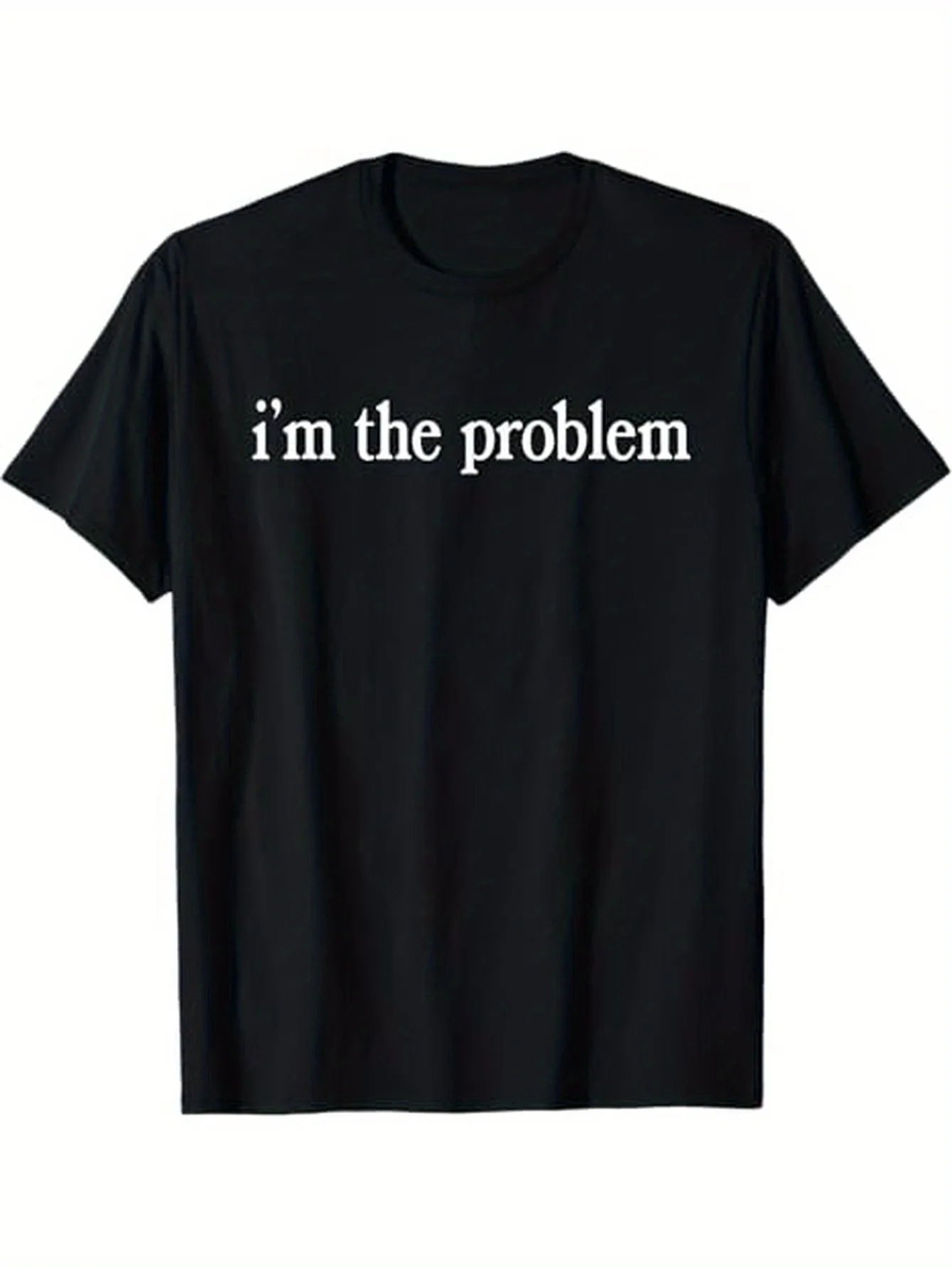 Funny Men's Black Graphic T-Shirt Bold Gothic Typography I'M the Problem Slogan Statement Print 100% Cotton Heavyweight Short Sleeve Casual Streetwear Tee