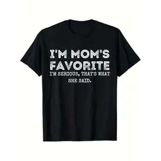 Cotton Golf Gift T-Shirt For Men and Women I'm Mom's Favorite That's What She Said Funny Short Sleeve T-Shirt, Cotton, Gift for Men Women Dad Mom Friends, S-XXXL, Black