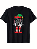 Funny Men's Black Graphic T-Shirt Holiday Helper Hat Striped Legs Curled Shoes Bold Letter Print 100% Cotton Heavyweight Short Sleeve Casual Streetwear Tee
