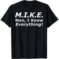 Funny Mike Men's Casual Streetwear Crew Neck Loose Fit Short-Sleeve Cotton Graphic T-Shirt - "Knows Everything" Humor Garment, Men's Birthday Gift, Sports Top