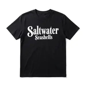 Saltwater Seashells Men's Graphic TShirt, 100% Cotton Short Sleeve Soft Top, Retro Minimalist Typography Graphic Print Design, for Beach Vacation, Daily Wear, Birthday Gift, Gift for Men, Women and Friends