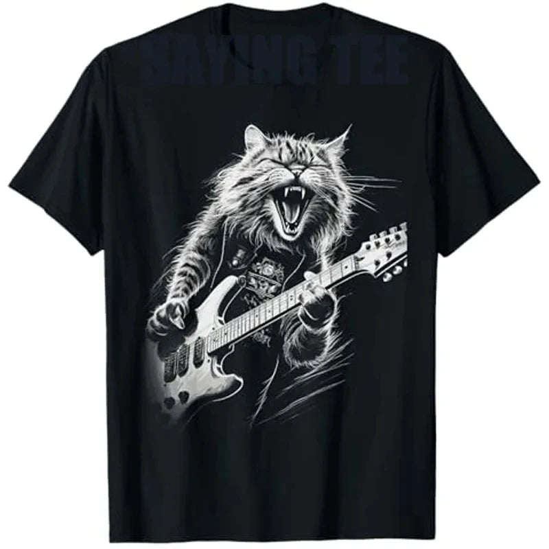 HOT SALE Rock Otter Plays Guitar T-shirt Squirrel Plays Guitar Street Wear Rock Cat Music Graphics Say Tee Novelty Soft T-shirt