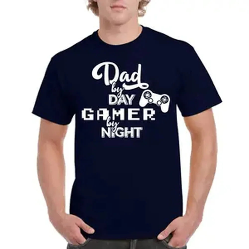 Men's Cotton Round Neck Gamer Dad Sports Shirt - Smooth, Seamless, Soft Casual Fabric - Nighttime Gamer Father Gift for Father's Day, Birthday, Shirts