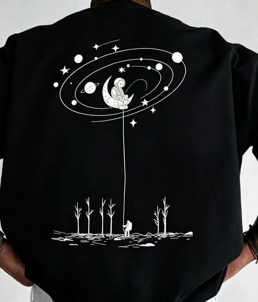 Moon Planet Print Tee Shirt Tees for Men, Casual Short Sleeve T-shirt for Summer Shirts Fashion and Casual Trend T-shirts