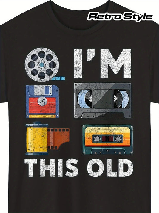 Vintage Nostalgic Media Technology T-Shirt - Nostalgic Tape VHS Floppy Disk Print Short Sleeve Round Neck Shirt - Digital Heat Transfer Casual Top, Suitable for Technology Exhibitions And Daily Wear, Plus Size