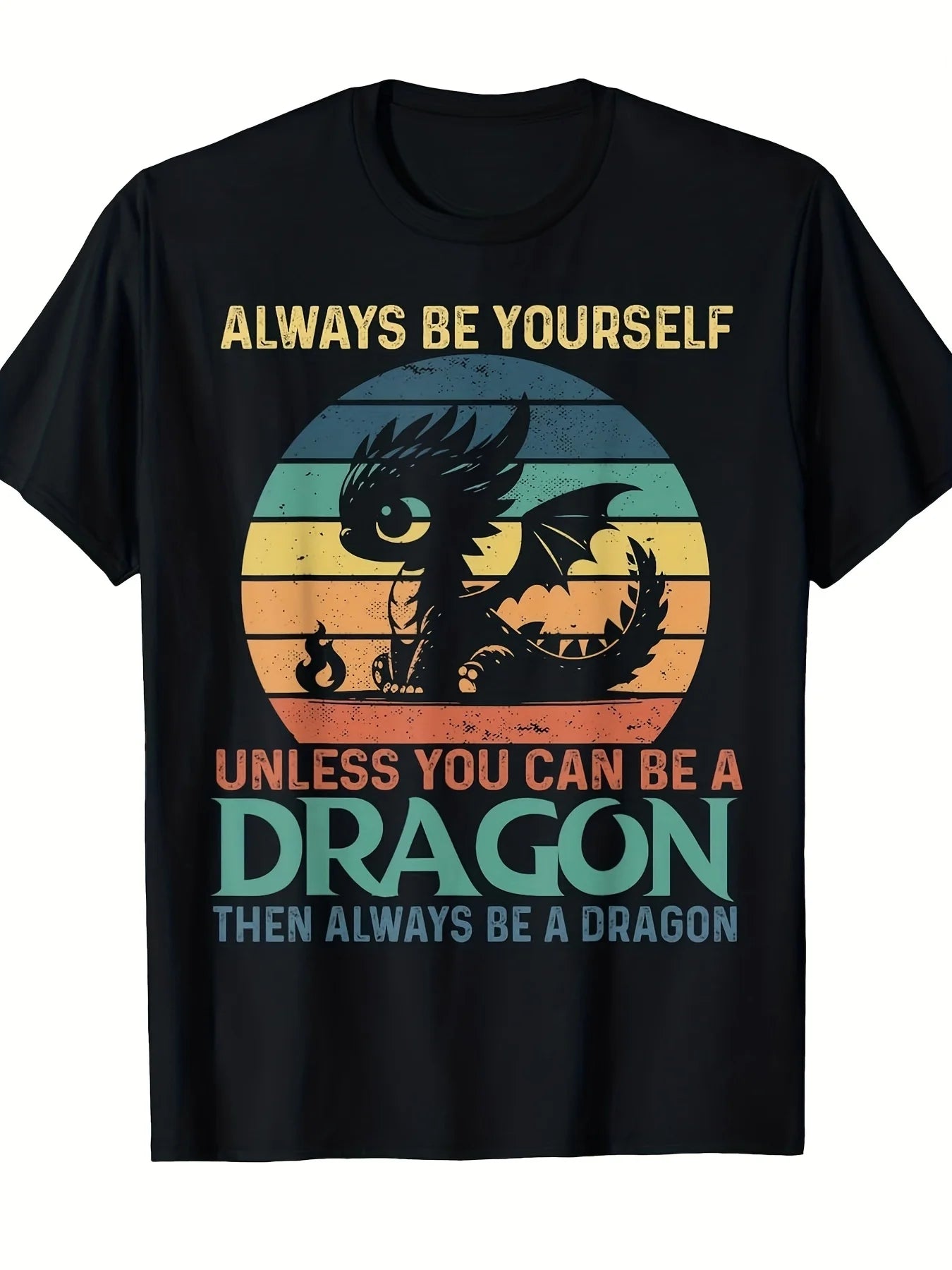 Men'S Vintage Dragon T-Shirt | Funny Saying "Always Be Yourself Unless You Can Be A Dragon" - Casual Short Sleeve Round Neck Tee with Dragon Graphic, Comfortable Casual Attire for Costume Parties and Themed Events