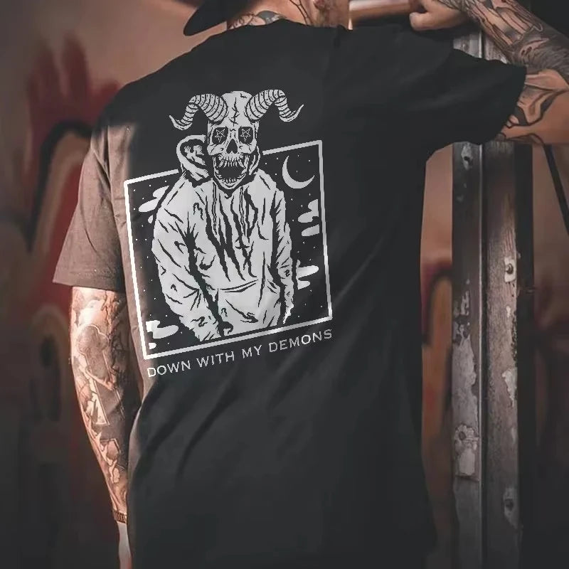 HOT SALE Scary Devil Dark Punk Skull Graphic T-shirt  Hip Hop T-shirt Man Goth Harajuku Graphic T-shirt Ropa Hombre Camisetas