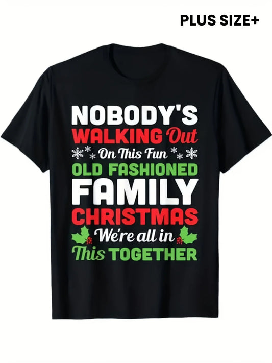 1pc Unisex Christmas T-Shirt - 100% Cotton Crew Neck Tee with Festive Print, Casual Style, Slight Stretch Knit Fabric, Regular Fit for Adults - Black, Plus Size, Cotton Casual Short Sleeve Tee Soft, Comfortable & Machine Washable-Ideal for Casual