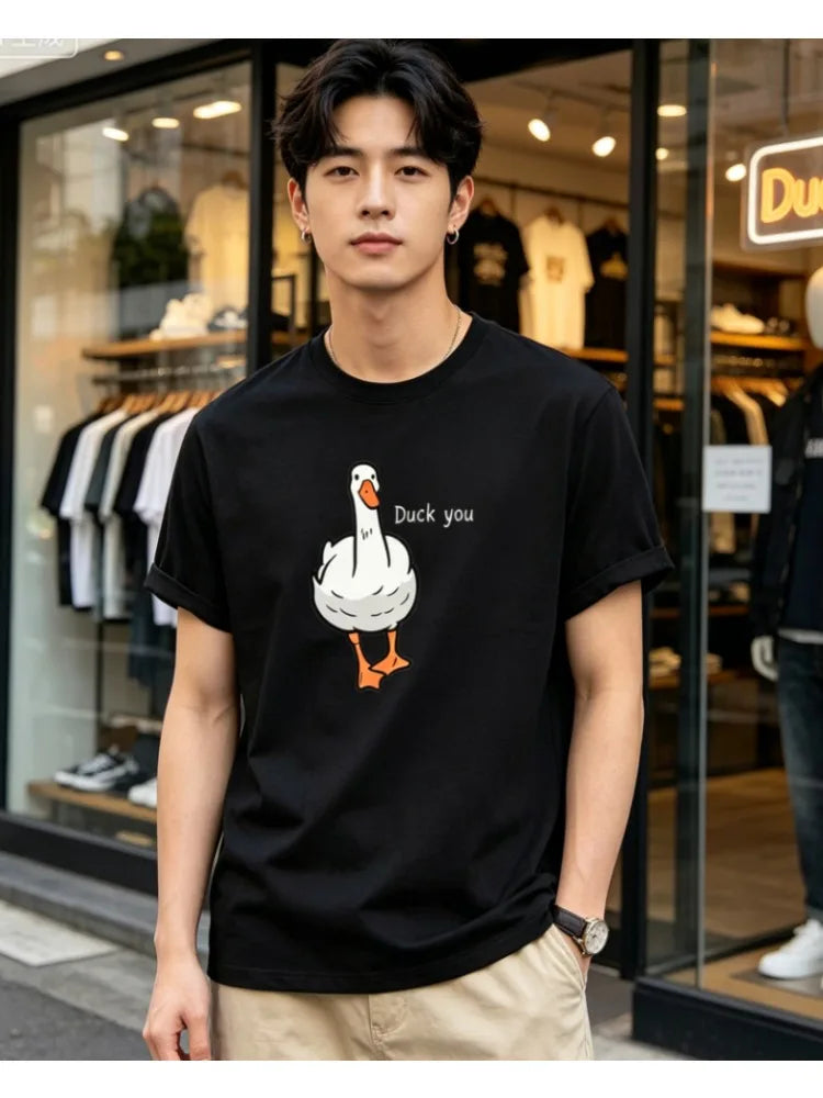Men's T-Shirt - Casual Crew Neck Short Sleeve Fun Cartoon Duck Print, Perfect Spring Summer Fall Everyday T-Shirt Tee T-Shirt