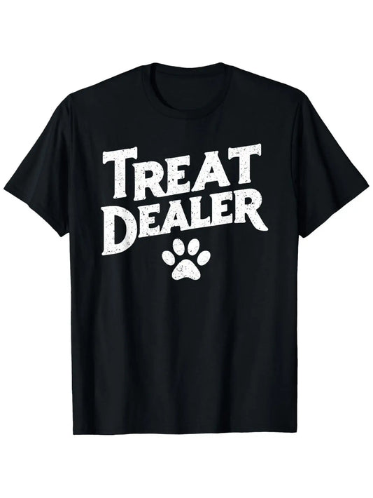 Pet Lover'S Humorous T-Shirt, Round Neck, Short Sleeves, Black Paw Print Design. Suitable for Both Men And Women, Halloween, Thanksgiving, And, Plus Size