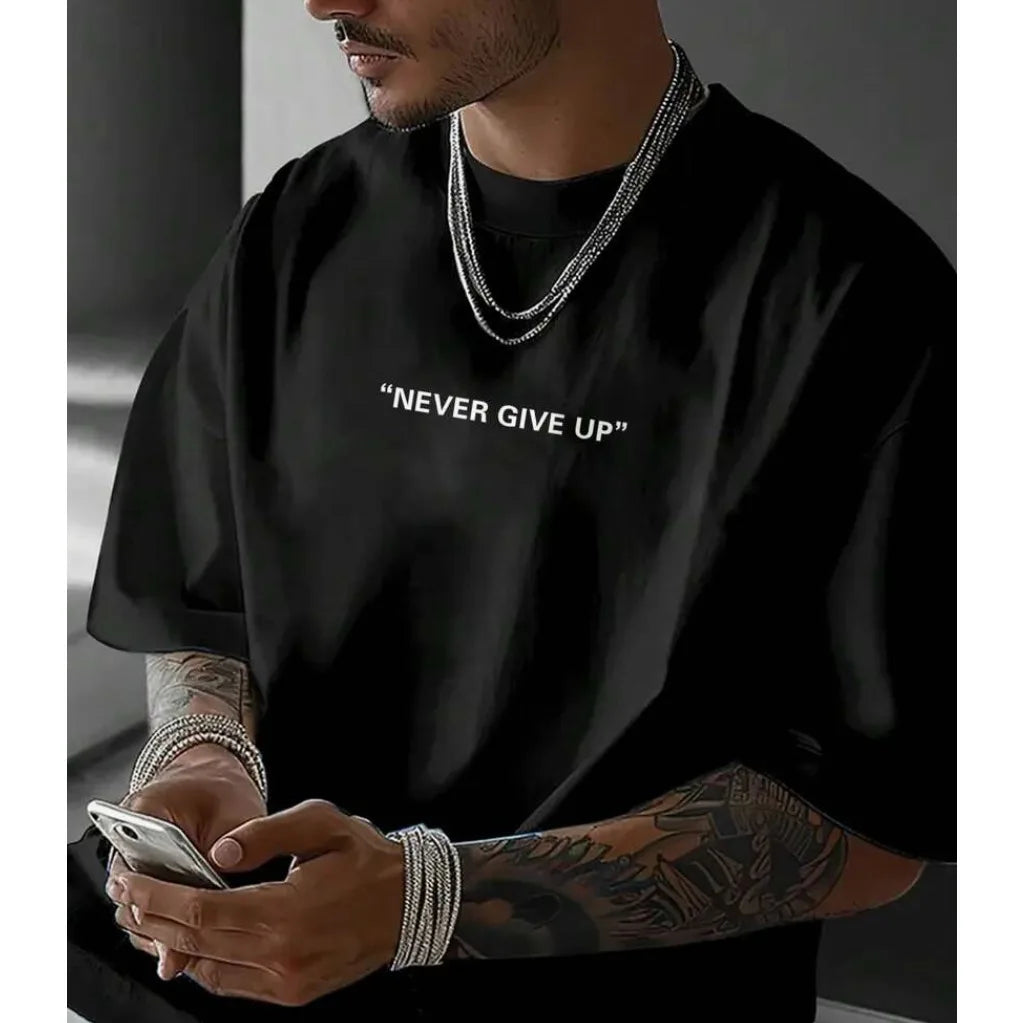 Men's Letter T-shirt and Cartoon Pattern Round Neck Short Sleeved Casual T-shirt