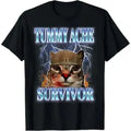 Tummy Ache Survivor Cat Meme Funny Saying Cats Animals T-Shirt for adult kids boy graphic Tees shirts funny fashion Short Sleeve tops vacation outfits clothing