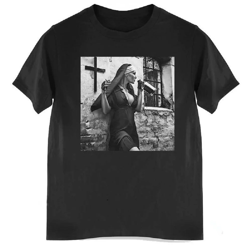 Contrast Nun Smoking Drink HOT Print Summer Men's O-Neck T-shirt Casual Cotton Short Sleeve Pullover Fashion Trend Men Clothing