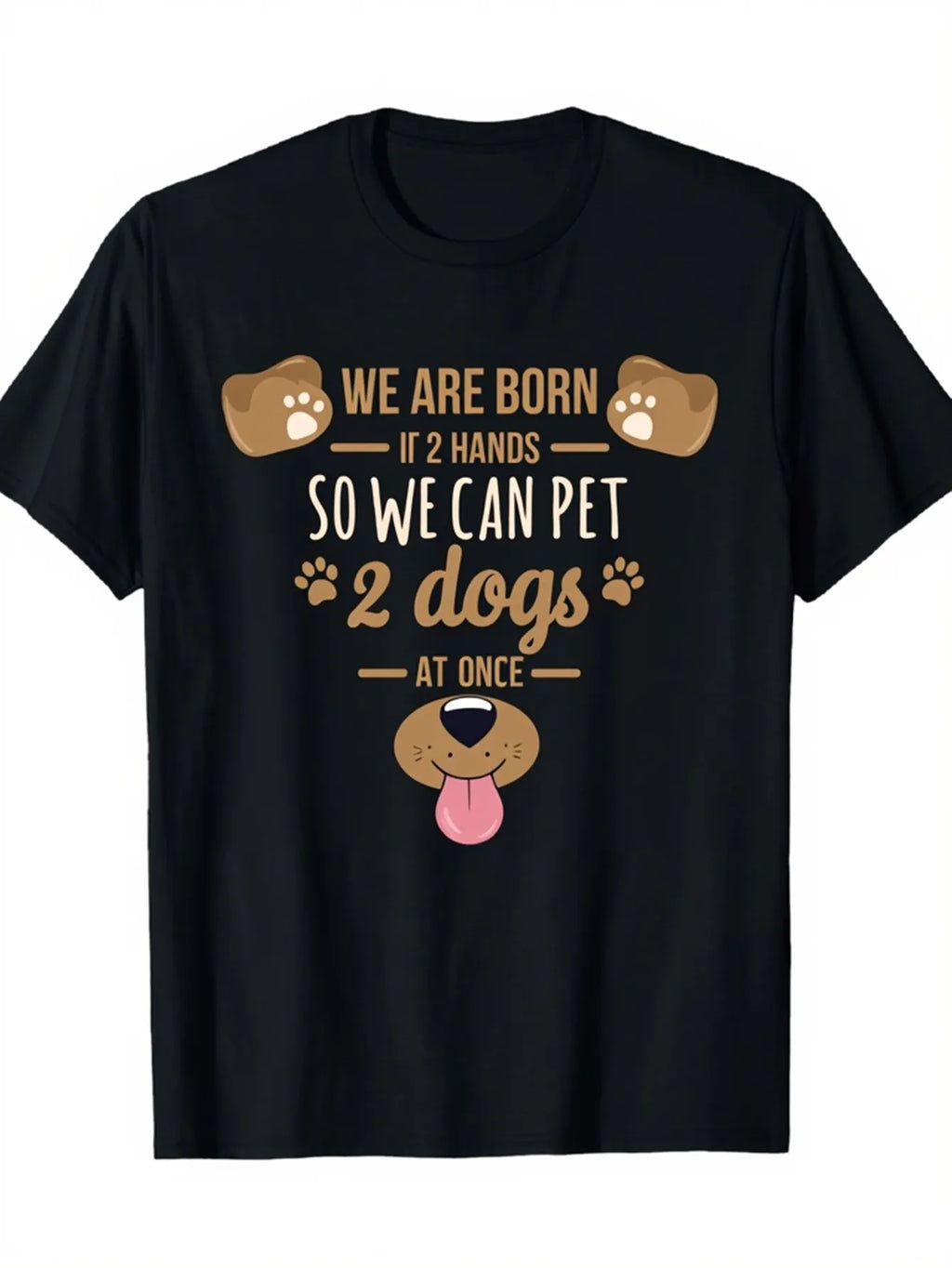 Funny Men's Black Graphic T-Shirt Dog Paw Prints Pet 2 Dogs at Once Slogan Cute Puppy Face Tongue Letter Print 100% Cotton Heavyweight Short Sleeve Casual Streetwear Tee