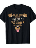 Funny Men's Black Graphic T-Shirt Dog Paw Prints Pet 2 Dogs at Once Slogan Cute Puppy Face Tongue Letter Print 100% Cotton Heavyweight Short Sleeve Casual Streetwear Tee