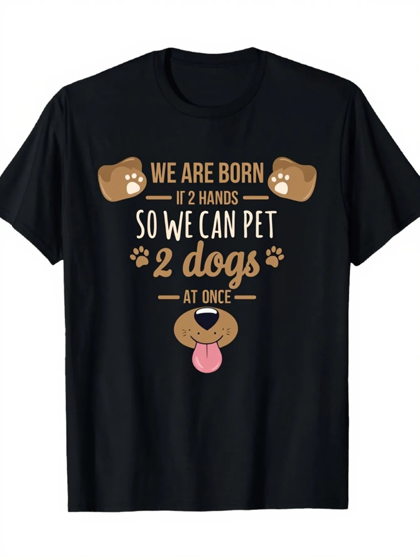 Funny Men's Black Graphic T-Shirt Dog Paw Prints Pet 2 Dogs at Once Slogan Cute Puppy Face Tongue Letter Print 100% Cotton Heavyweight Short Sleeve Casual Streetwear Tee