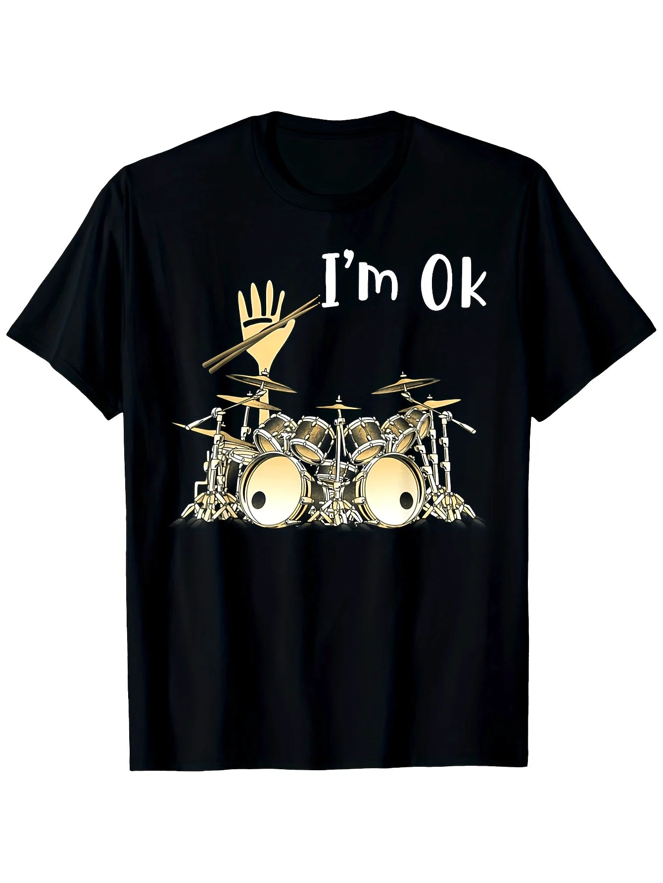 I'Ok Men's & Unisex Vintage Drummer T-Shirt - Retro Music Tee with Drum Instrument, Short Sleeve Round Neck Casual Shirt Suitable for Dads, Music Lovers, Car Culture Enthusiasts, - Wear, PLUS SIZE