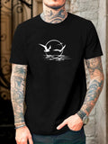 Minimalist Men's Black Graphic T-Shirt Seagull Birds Moon Ocean Wave Reflection Coastal Vacation Silhouette Print 100% Cotton Heavyweight Short Sleeve Casual Streetwear Tee