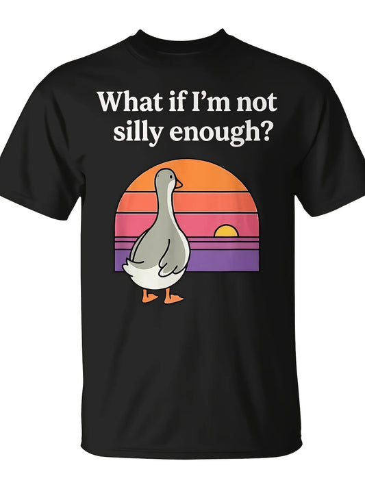 What If I'M Not Silly Enough Goose Meme Duck Sunset T-Shirt Unisex for Daily Wear Funny Christmas Novelty Men'S T-Shirt Summer Trendy Streetwear Fashion Top Quality Comfortable Casual Printed Men'S Printed Fashion Daily Short Sleeve Tee