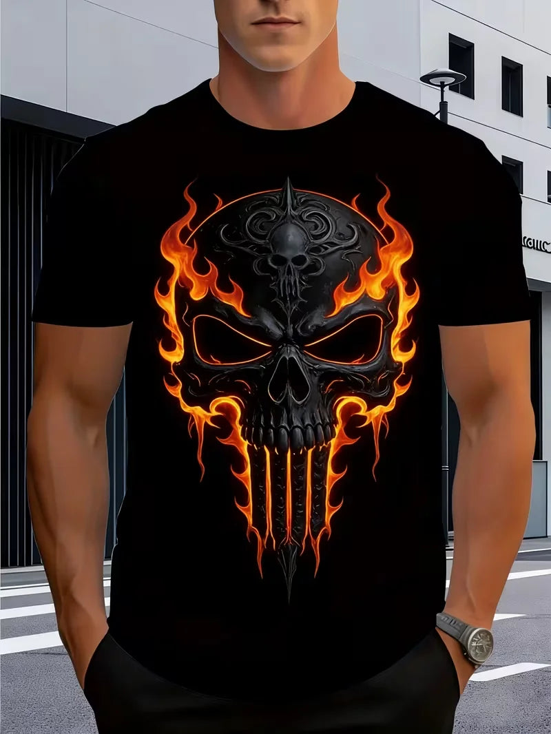 Men'S T-Shirt {Flame Skull Design} Great for Casual Wear At Home, Outdoors, or The Gym T-Shirt