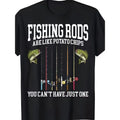 Men's Funny Fishing T-Shirt with "A Fishing Rod is Like Potato Chips" Print - 100% Cotton Casual Round Neck Short Sleeve Tee, Humorous Gift for Anglers & Outdoor Enthusiasts