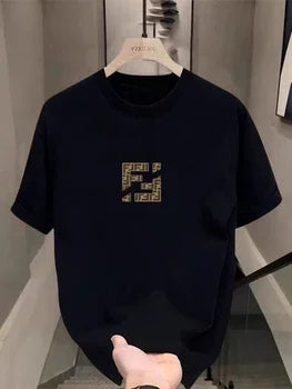 Spring and Autumn F Family Trend Pattern Pure Cotton Men and Women Base Shirt Round Neck Short-sleeved T-shirt Lovers Print Tops