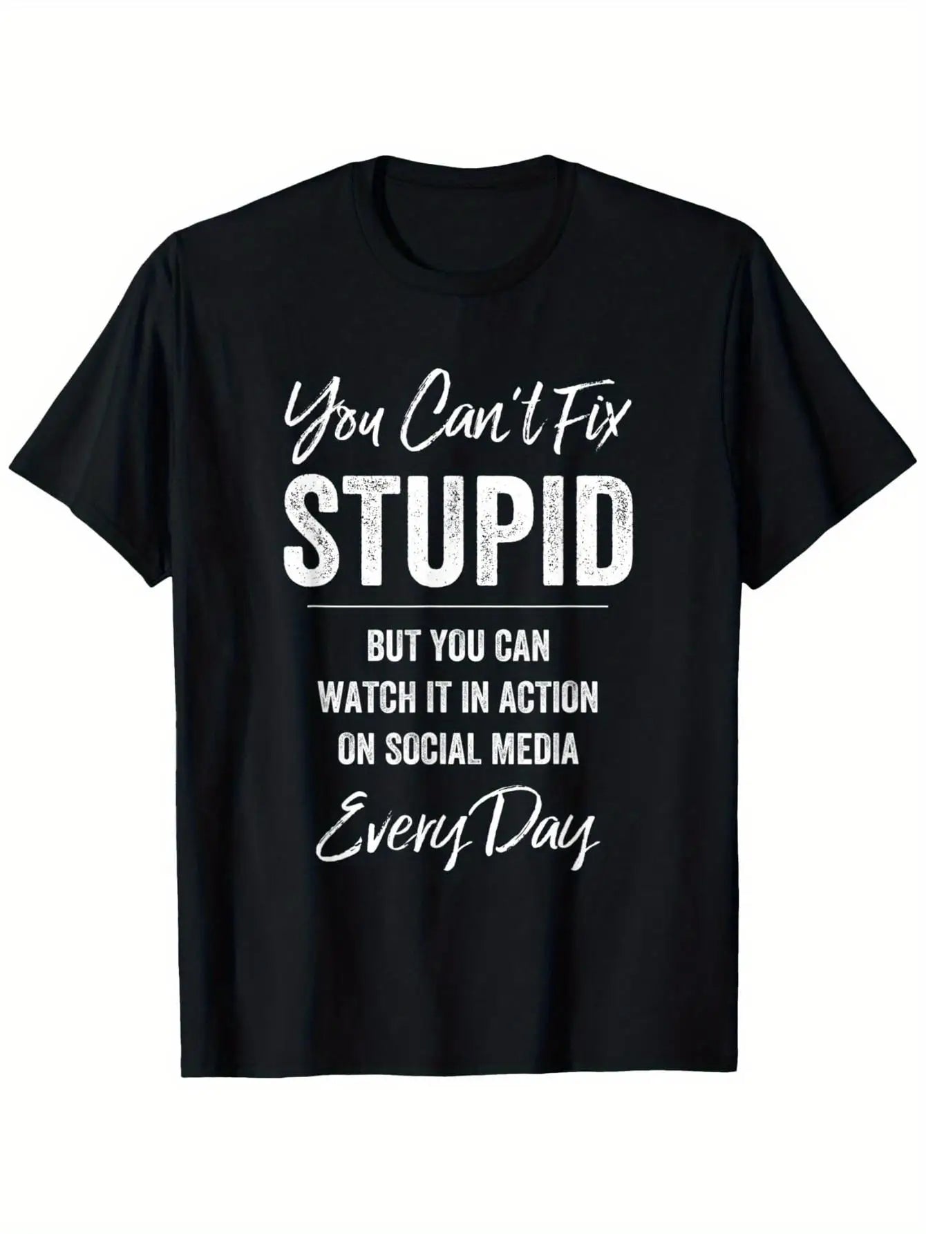 Men's Funny Sarcastic Slogan T-Shirt - "Irreparably Foolish But Seen Every Day" Humorous Print, Slightly Stretchy Casual Round Neck Tee with White Shirt Suitable for Casual Attire, Machine Washable Sizes S- for Year-Round