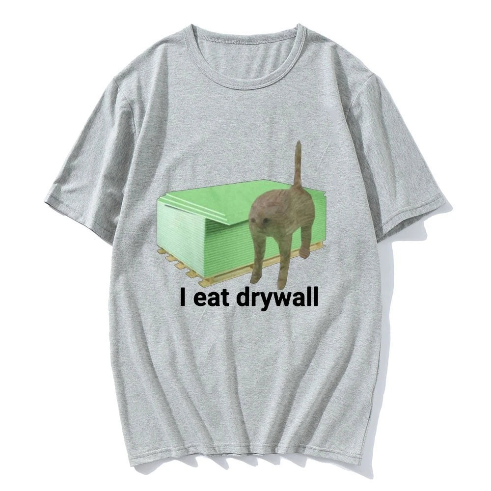 HOT SALE I Eat Drywall T-shirt Funny Cute Cat Emoji Graphic T-shirt Men Women Clothing Casual Oversized T-shirt Street Wear
