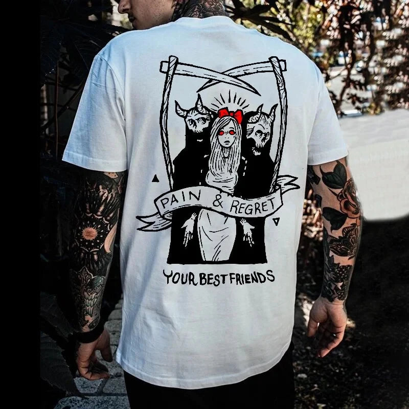 2025 HOT Horror Devil Dark Punk Skull Graphic Tshirts Harajuku Retro T-Shirt Unisex Black White Casual Tee Summer Tee Camisetas