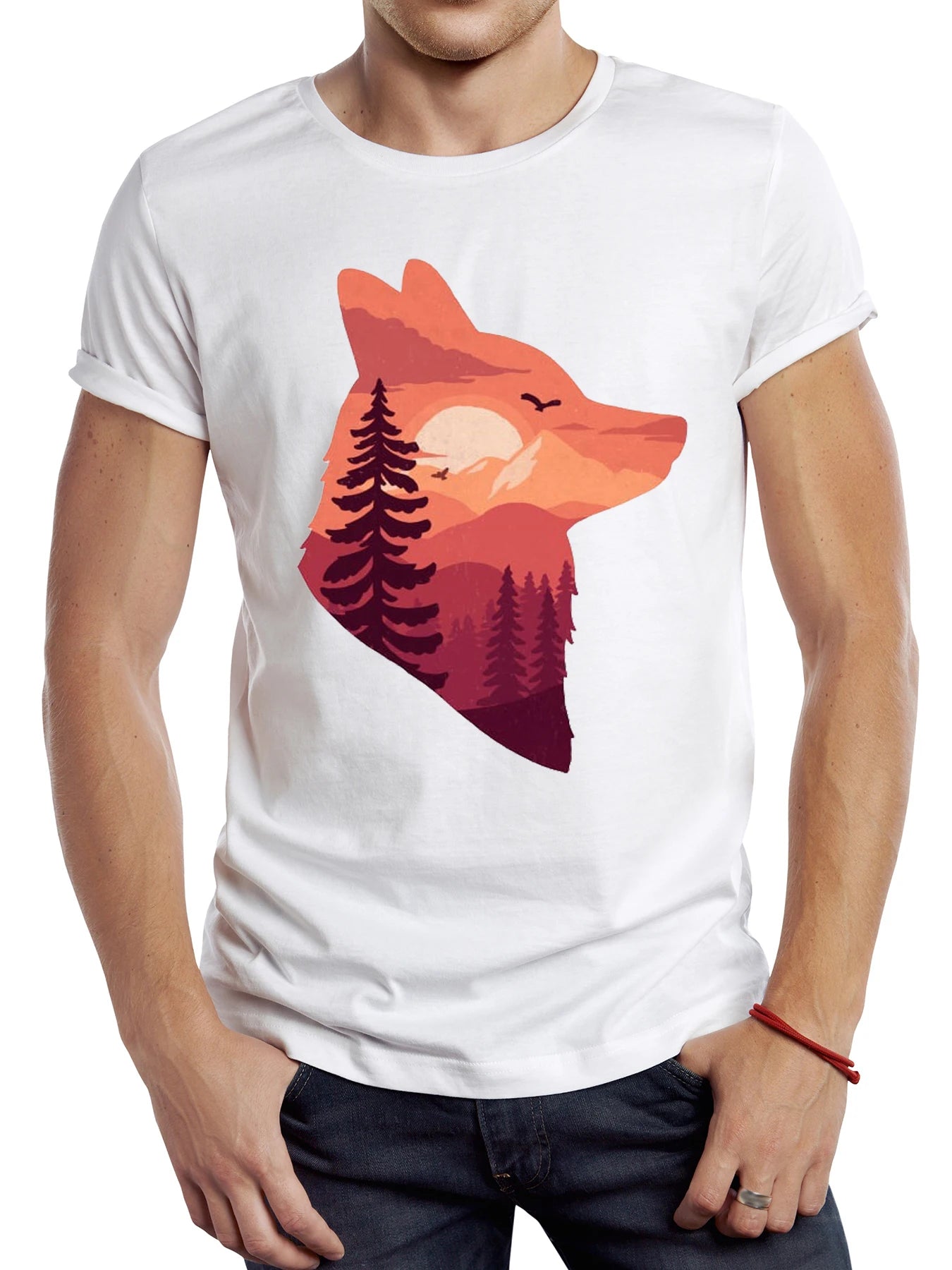 Korean-style Three-dimensional Print Vintage Geometric Fox Men T Shirt Casual Owl Male Tops Hipster Retro Pixl Wolf Printed Tee