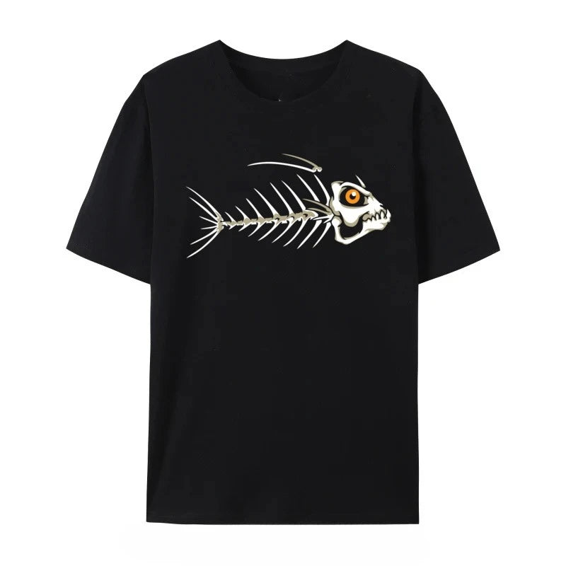 HOT SALE Fish Skeleton Skeleton Custom Plain Funny T-shirt Cotton T-shirt Party T-shirt Large Neutral T-shirt Men's Clothing