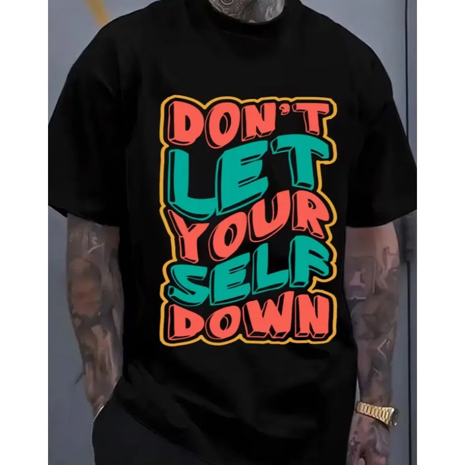 Motivational T-Shirt T Shirts Round Neck T-shirt Men's Top Cheap Graphic Tees Black Casual Attire Going Out Printed T-shirts