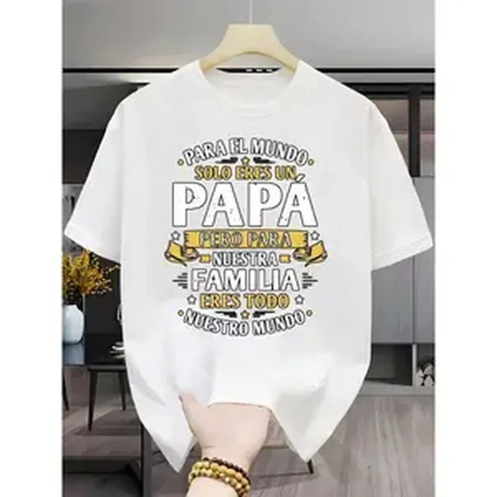 Men's Para El Mundo Graphic Cotton T-Shirt, Casual Loose Fit Menswear with a Smooth Round Neck, Father's Day Gift for Latino Dads