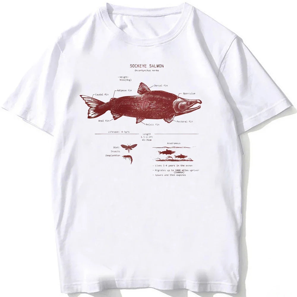 HOT SALE Casual Tee Beach Dive White Tee Vintage Tee Whale Shark Dissection Tee Female Hip Hop Aesthetic Comfortable Clothing