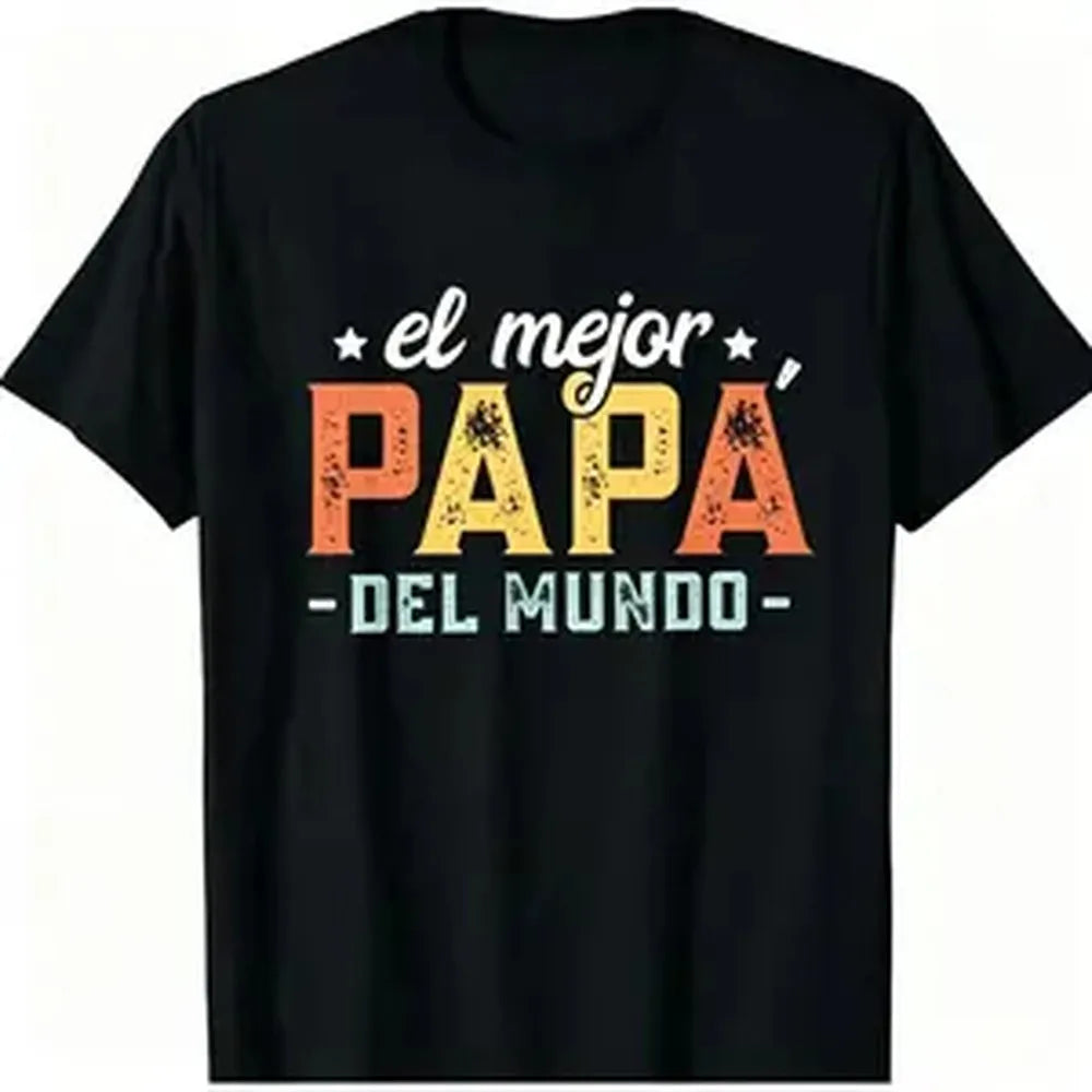 Menswear 100% Cotton Short-Sleeve Crew Neck Casual Dad T-Shirt - Smooth Seamless Fabric, "The Best Dad In The World" Print, Soft Foldable Sports Outdoor Top