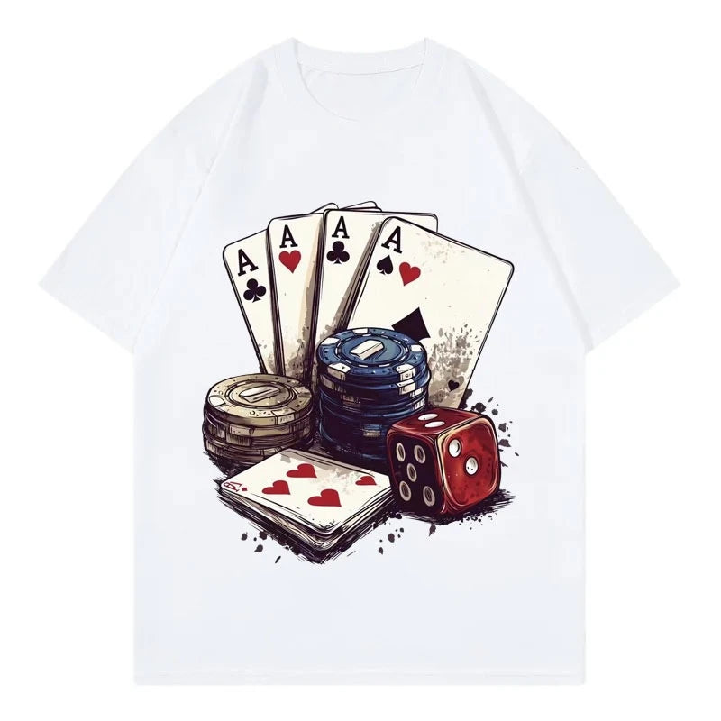 HOT SALE Fun Casino Poker Graphic Tee Men's Women's Clothing Fashion Y2k Short-sleeved Tee High Quality Cotton Summer Tee