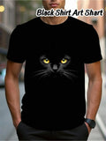 Mens Black T-Shirt with Striking Cat Face Print | Soft, Breathable Fabric, Lightweight Round Neck Design, All-Season Casual Wear for Home, Office, or Outdoors - Perfect Gift for Animal Enthusiasts, Machine Washable, Durable