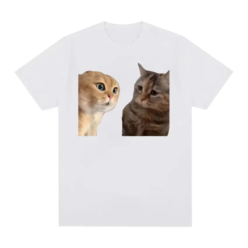 Funny Cute Cats Talking Meme Graphic T-shirts Men Women Fashion Short Sleeve T Shirt Casual Oversized T-shirt Women's clothing