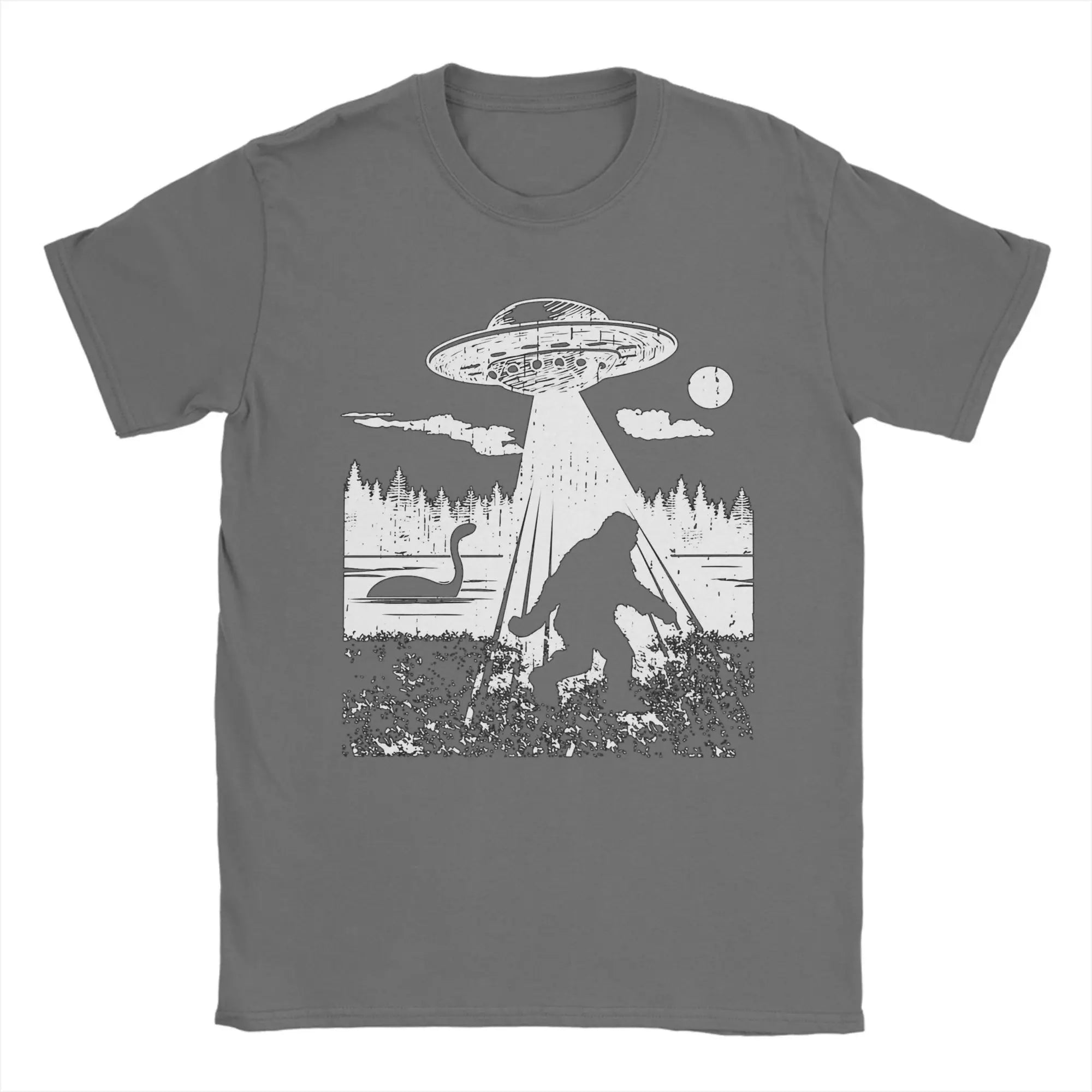 HOT SALE Street T-shirt Beach Bigfoot UFO Abduction Bigfoot Hippie T-shirt Cotton T-shirt Man Y2K Fun Print Short Sleeve T-shirt