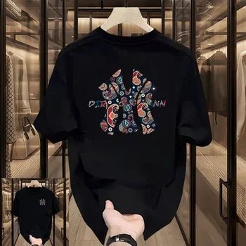 American Heavy Handsome PI High-grade Pure Cotton Men Short-sleeved Casual Fashion All Round Neck T Shirt Cotton Handsome Men T