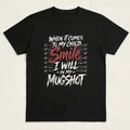Smile In My Mugshot Graphic T-Shirt, Funny Short Sleeve Casual Top for Parents, Soft Cotton Fabric with Seamless Round Neck