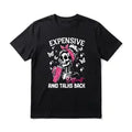 Sassy Skeleton With Pink Cup Graphic T Shirt Retro Funny Skull Print Short Sleeve Soft Tee Streetwear Casual Daily Tops Birthday Gift For Men Women Friends