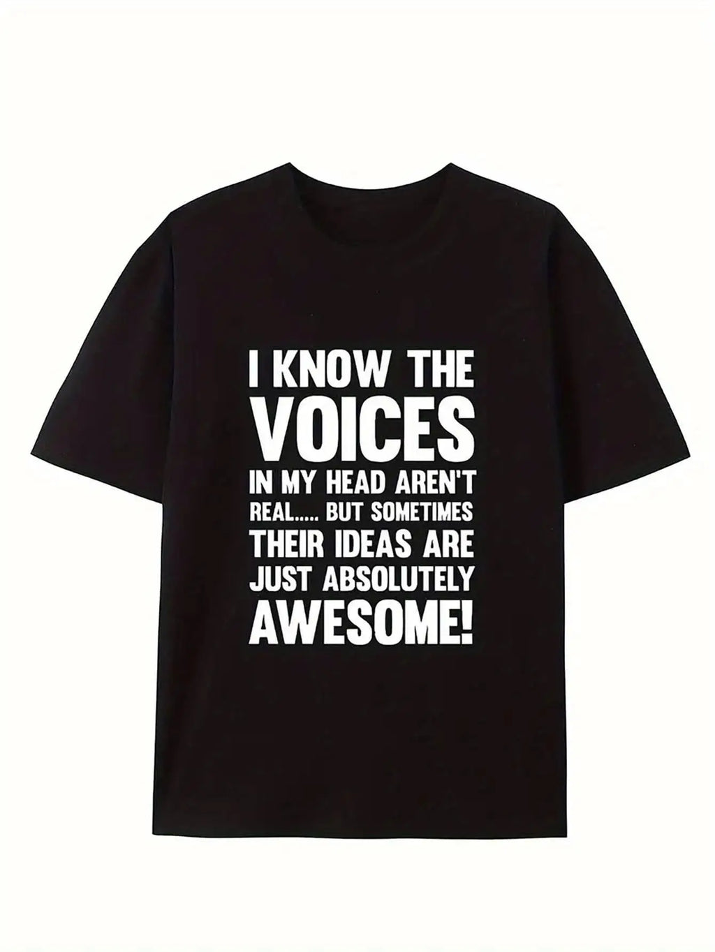 Men's Funny Voice Switch Humor T-Shirt - "I Know Voices in My Aren't Real But Sometimes Their Ideas Are Great" Graphic Tee, Casual Crew Neck Short Sleeve Shirt with Digital Print Suitable for All Seasons & Casual Attire, Machine Washable